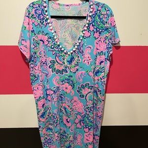 Lilly Pulitzer Etta V-neck Dress Size XXL Blue Horizon Jungle Sunrise